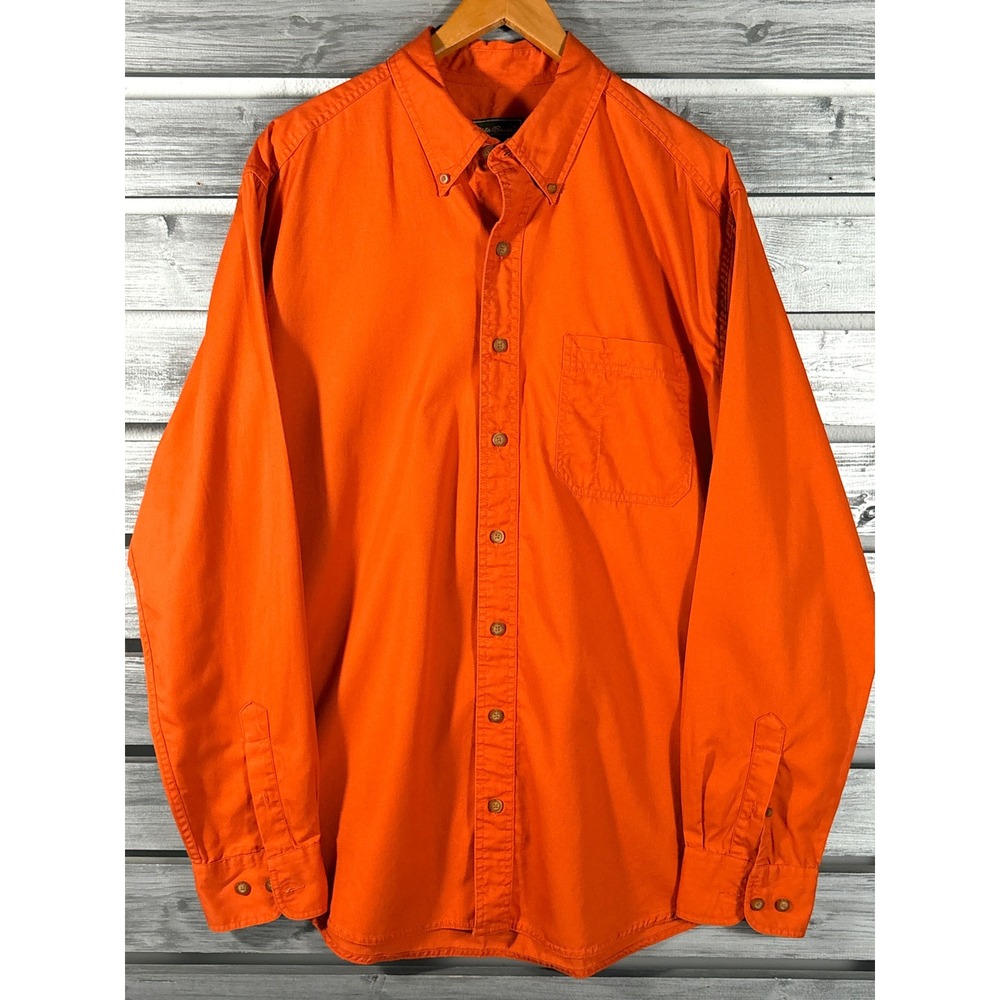 Vtg y2k Eddie Bauer Mens Large Tall LT Orange Long Sleeve Button Down Shirt